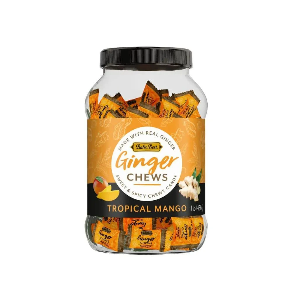 Bali's Best Tropical Mango Ginger Chews: 1LB Jar - Image 2