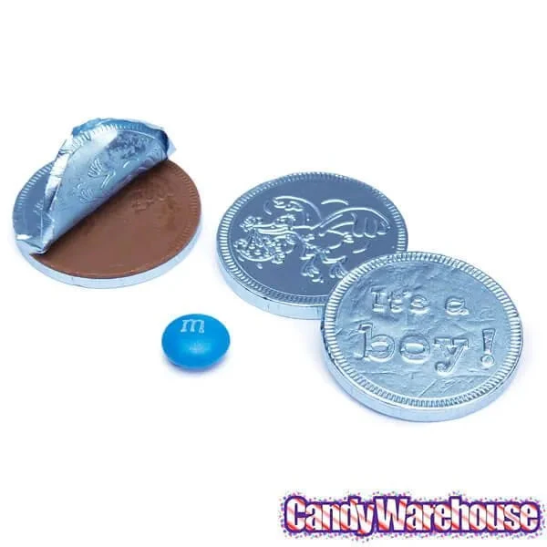 Blue Foiled Baby Boy Milk Chocolate Coins: 1LB Bag - Image 2