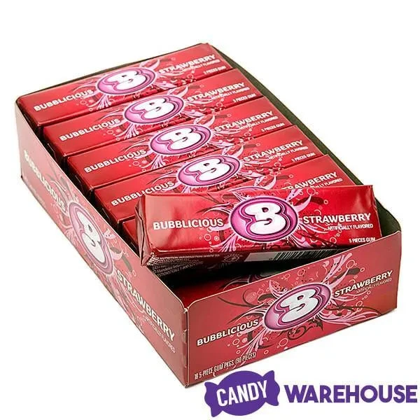 Bubblicious Bubble Gum Packs - Strawberry: 18-Piece Box - Image 2