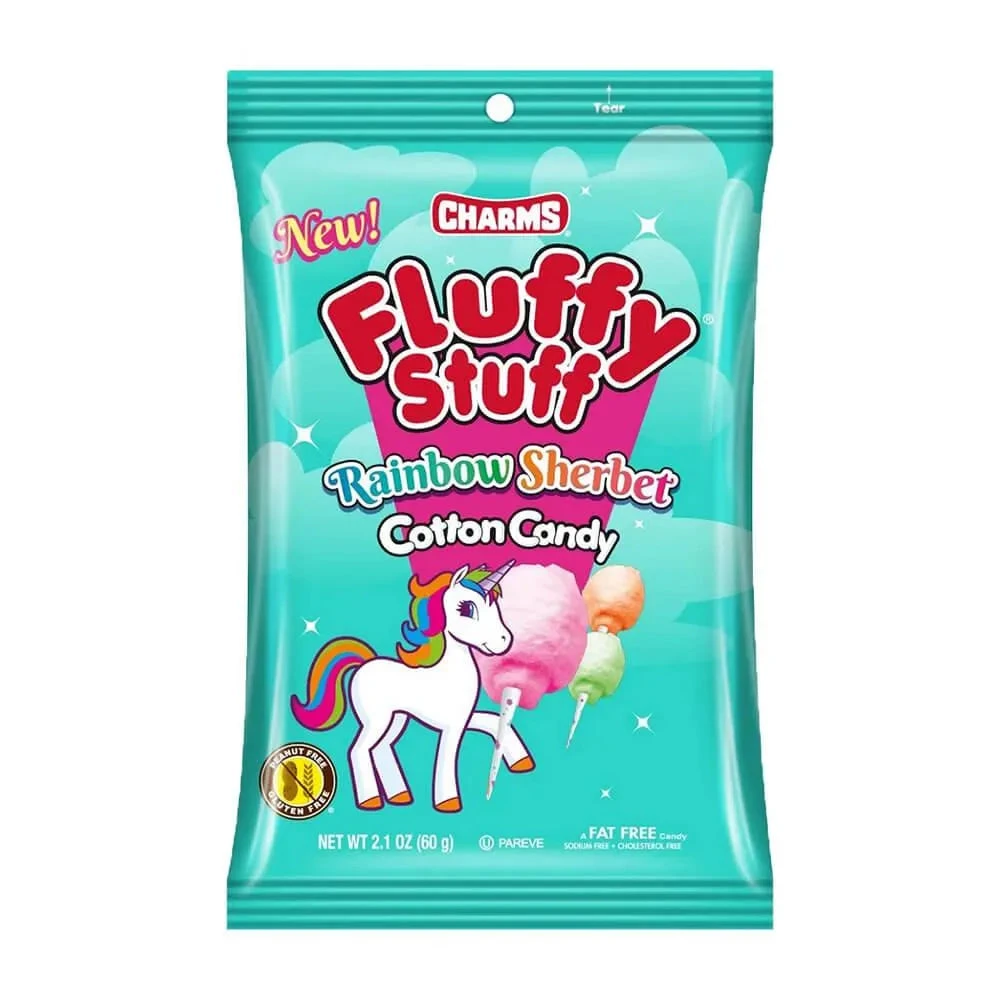 Charms Fluffy Stuff Rainbow Sherbet Cotton Candy Packs: 24-Piece Case