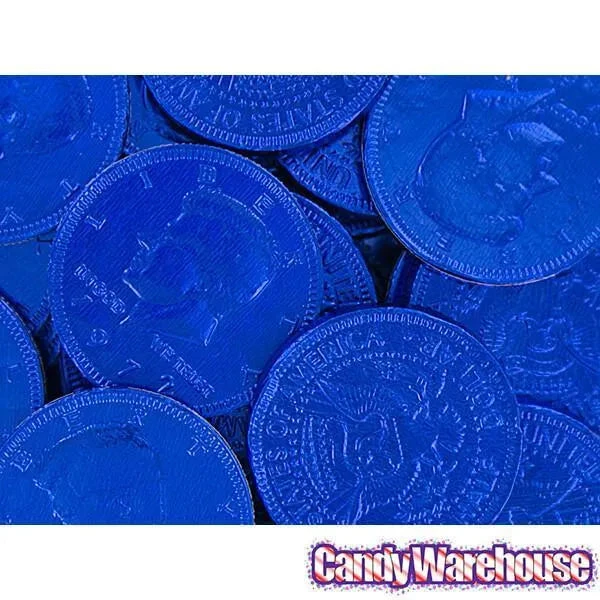 Dark Blue Foiled Milk Chocolate Coins: 1LB Bag - Image 5