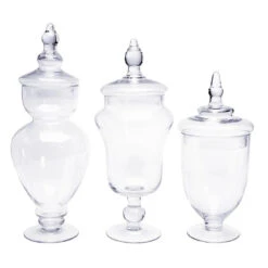 Glass Candy Jars With Lids: 3-Piece Set
