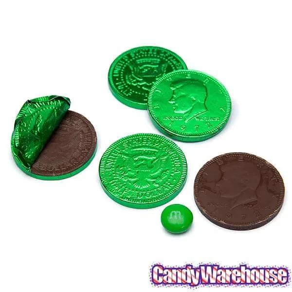 Green Foiled Milk Chocolate Coins: 1LB Bag - Image 2