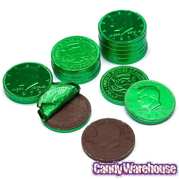 Green Foiled Milk Chocolate Coins: 1LB Bag - Image 3