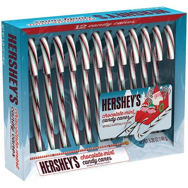 Hershey's Chocolate Mint Candy Canes: 12-Piece Box