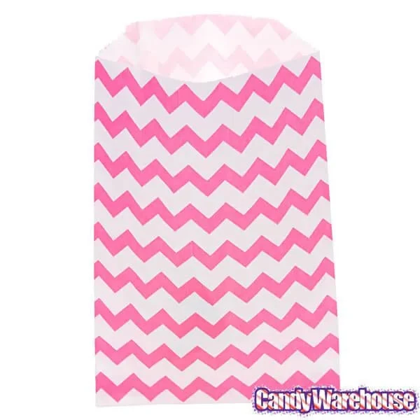 Hot Pink Chevron Stripe Candy Bags: 25-Piece Pack - Image 2