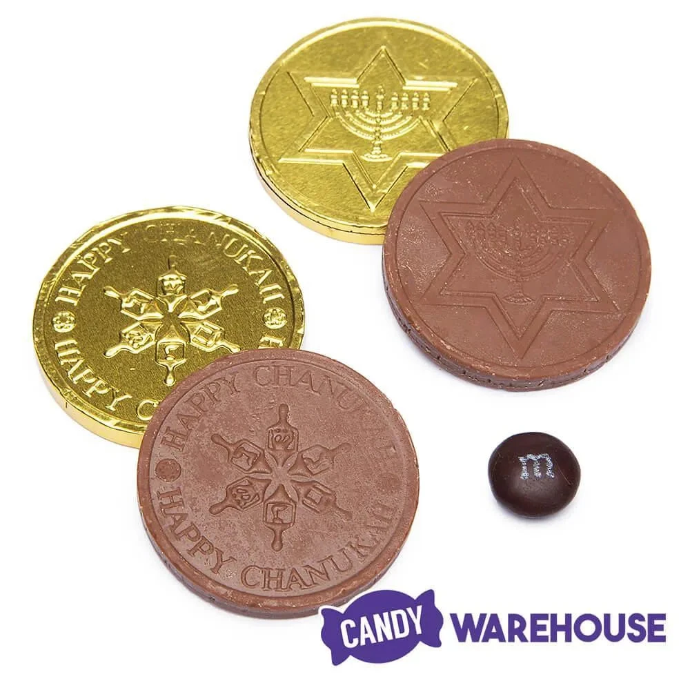 Madelaine Chanukah Gelt Gold Foiled Milk Chocolate Coins In Mesh Bags: 24-Piece Tub - Image 4