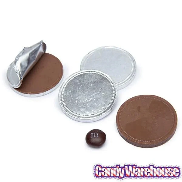 Madelaine Silver Foiled Milk Chocolate Coins - Blank: 5LB Bag - Image 4