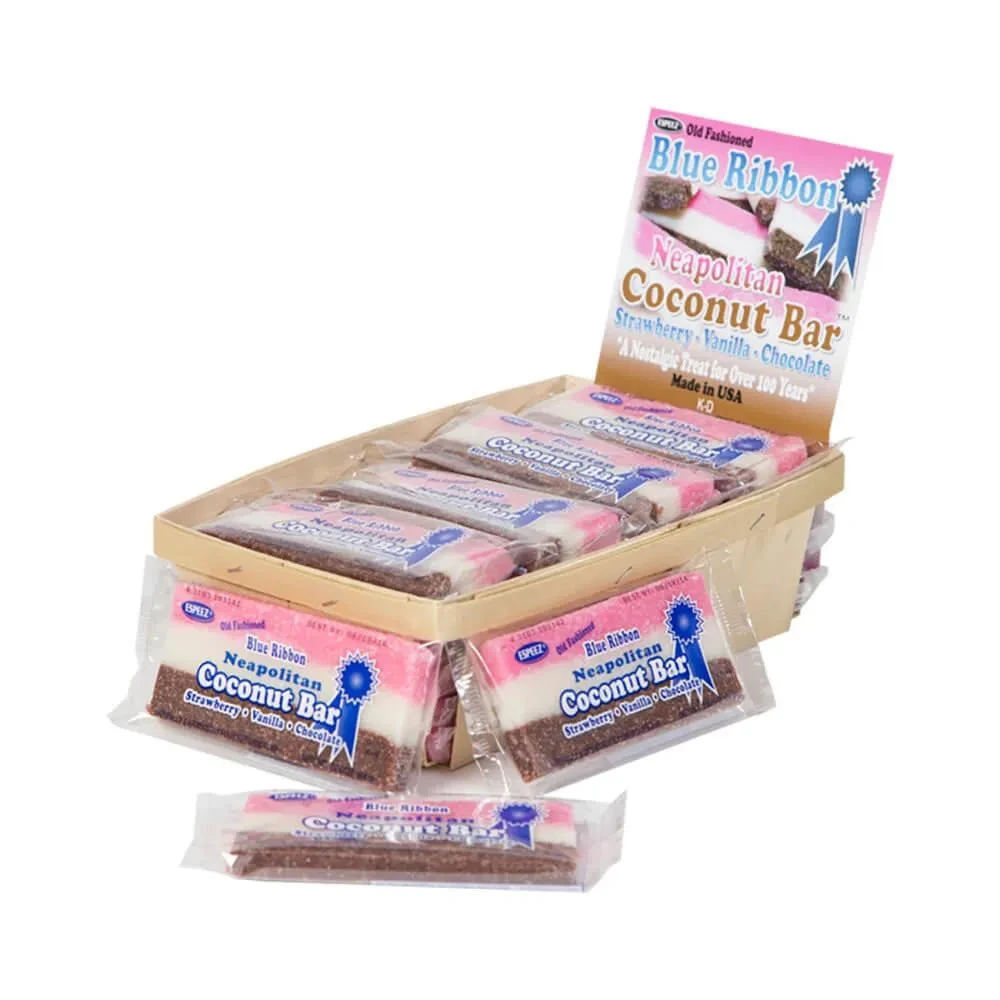 Neapolitan 3 Color Coconut Slice Candy Bars: 24-Piece Box - Image 2