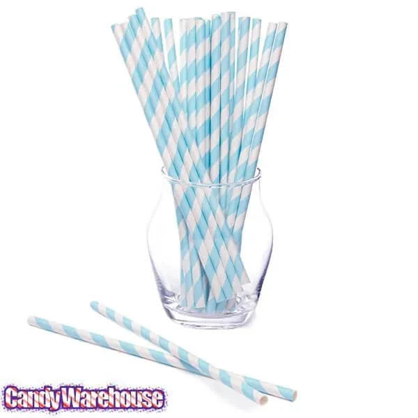 Paper 7.75-Inch Drinking Straws - Baby Blue Stripes: 25-Piece Pack - Image 2