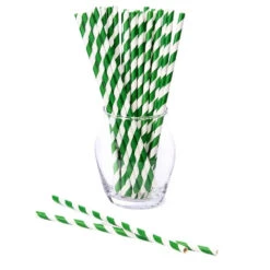 Paper 7.75-Inch Drinking Straws - Dark Green Stripes: 25-Piece Pack