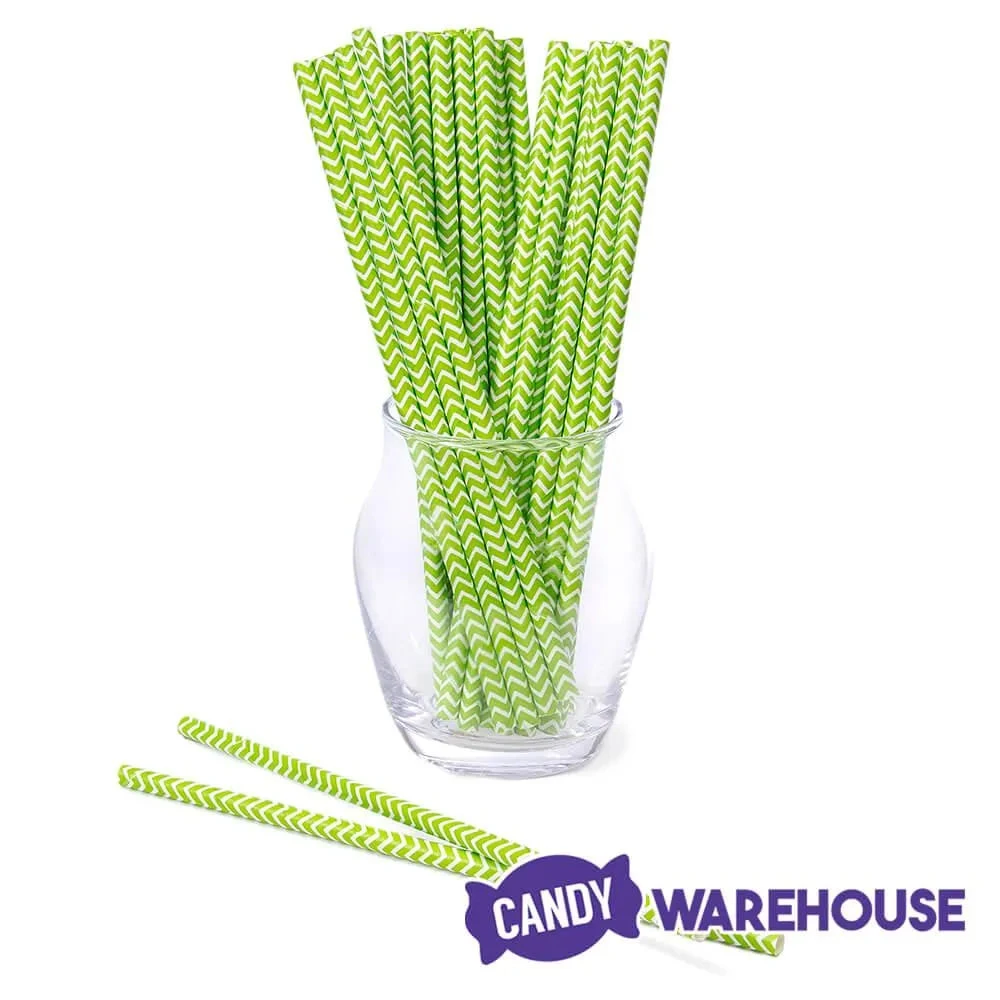 Paper 7.75-Inch Drinking Straws - Jasmine Green Chevron Stripes: 25-Piece Pack - Image 2