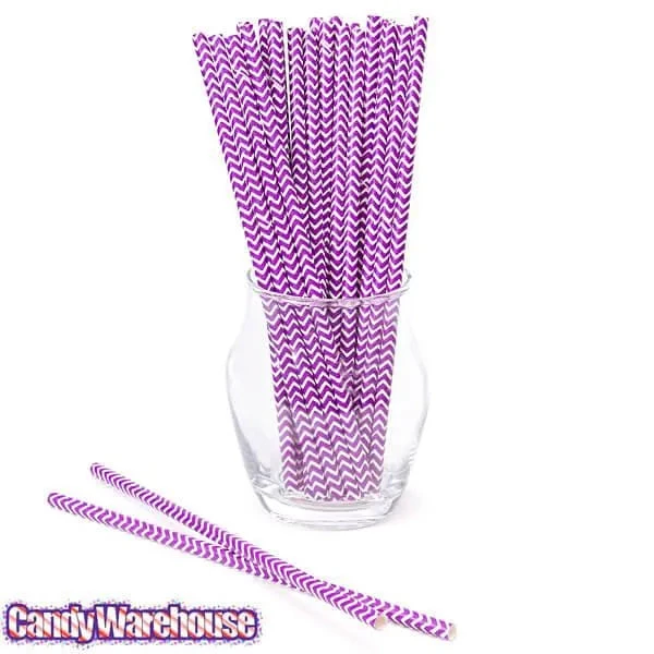 Paper 7.75-Inch Drinking Straws - Lavender Chevron Stripes: 25-Piece Pack - Image 2