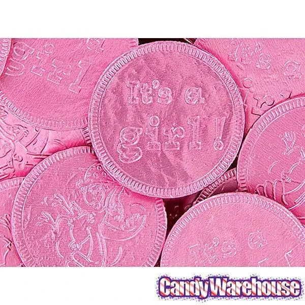 Pink Foiled Baby Girl Milk Chocolate Coins: 1LB Bag - Image 4