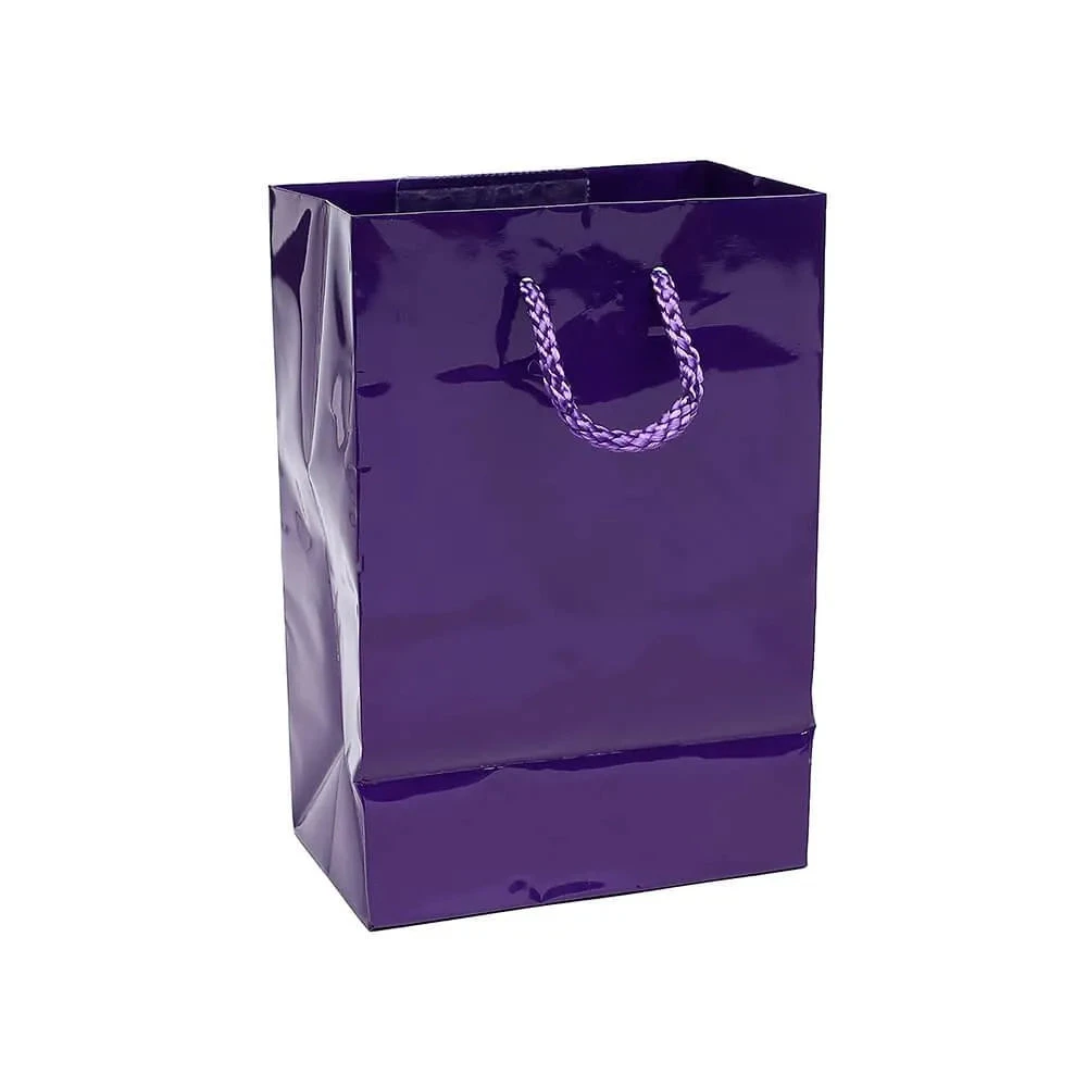 Purple Glossy Candy Bags With Handles - Small: 12-Piece Pack