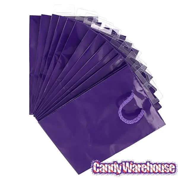 Purple Glossy Candy Bags With Handles - Small: 12-Piece Pack - Image 2