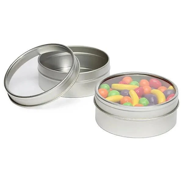 Windowed Round Candy Tins - 4-Ounce: 24-Piece Set